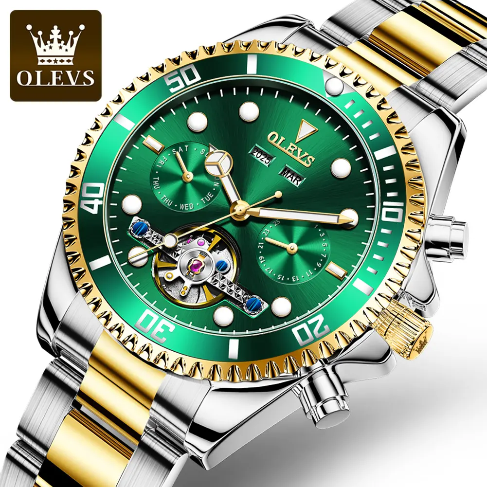 OLEVS Luxury Brand 6605 Men WristWatch Stainless Steel Band Automatic Mechanical Watch Men Relogio Montre Homme Clock