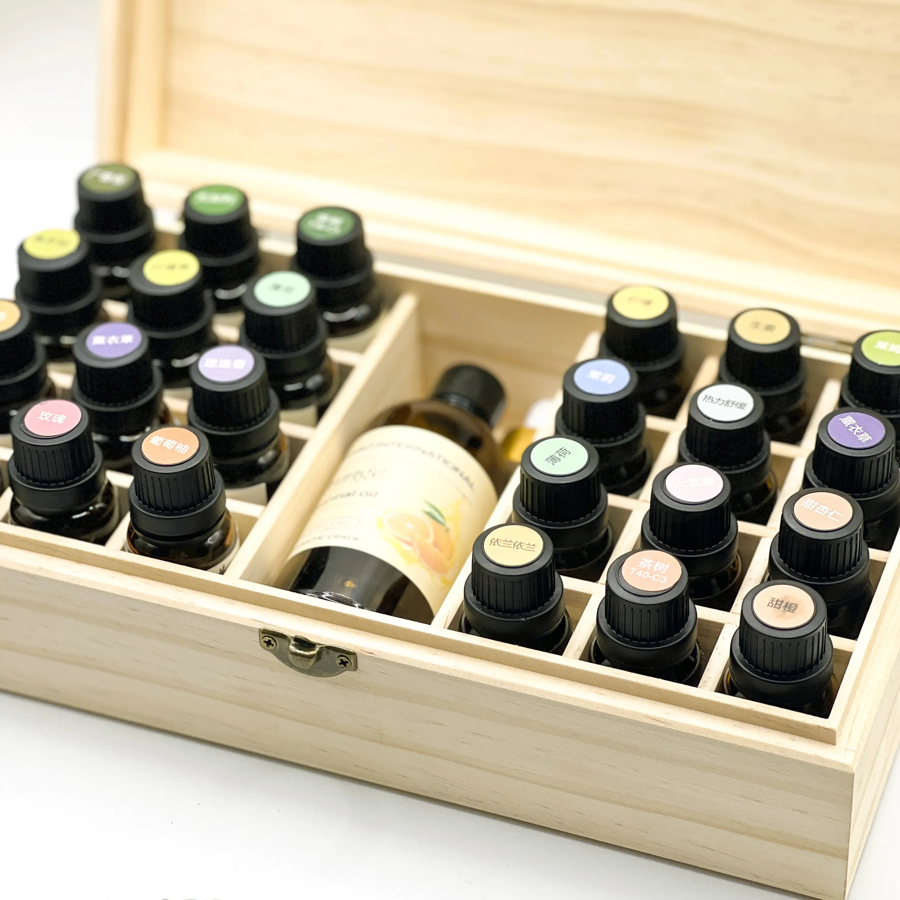 1 buah kotak penyimpanan minyak esensial 25-kisi, kotak penyimpanan kayu Desktop, memegang 25 botal-pengatur aromaterapi