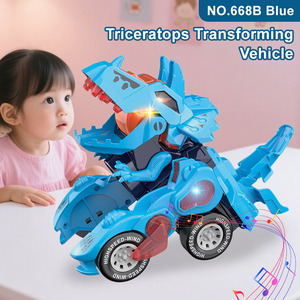 Personnalisé 2 en 1 automatique <span class=keywords><strong>dinosaure</strong></span> <span class=keywords><strong>transformer</strong></span> voiture jouets avec lumière et musique véhicule électrique cadeaux pour garçons - Product Image 2