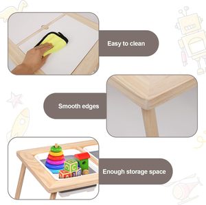 โต๊ะไม้ขายส่งพร้อมถังเก็บของ 2 ใบ, โต๊ะเสริมพัฒนาการสำหรับเด็กเล็กพร้อมถังทรายเก็บของ โต๊ะเล่นทรายในร่มและกลางแจ้ง - Product Image 3