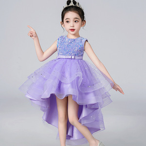 Robe de princesse pour enfants pour filles Style européen américain sans manches robe en dentelle <span class=keywords><strong>queue</strong></span> de fil gonflé pour la Performance de <span class=keywords><strong>piano</strong></span> de mariage - Product Image 3