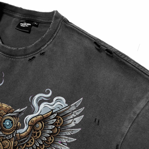 Custom Acid Wash Distress Short Sleeve Men T <b>Shirts</b> Vintage Punk Owl DTG Print O Neck Oversized <b>Gothic</b> Streetwear Summer Tees - Product Image 5