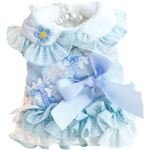 <b>Dog</b> Princess Dress Cotton Coat Blue Pink Autumn Winter <b>Small</b> Pet <b>Clothes</b> Skirt Comfortable - Product Image 5