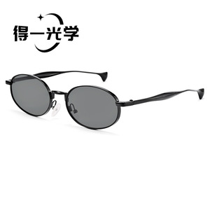 Gafas de sol ovaladas retro de metal para mujer, montura negra, lentes de PC, protección UV400, estilo para exteriores - Product Image 1