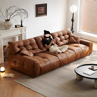 Canapé 3 places droit et long en cuir ciré, style vintage français Big Bear, avec largeur de siège réglable, pour salon, Divano in Pelle