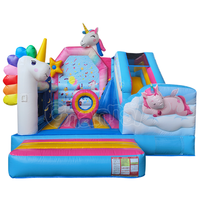 Château gonflable licorne avec toboggan, structure de saut gonflable, lit de saut gonflable, combo château-toboggan gonflable, sauteurs gonflables