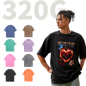 Shengshi T-shirt unisexe lavage décontracté col rond 320g coton à séchage rapide rétro travail avec Logo personnalisé T-shirt en vrac formation pour unisexe - Product Image 1