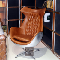 Fauteuil de bureau exécutif vintage en cuir véritable marron, dossier en métal argenté et aluminium, mobilier industriel, pivotant style aviateur