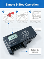 Probador de Baterías Digital YUMO BT-168D con Pantalla LCD, Verificador Universal de Voltaje para Baterías AA, AAA, C, D, 9V, 1.5V y de Botón