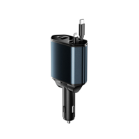 Adaptor Pengisi Daya Mobil Pengisian Cepat Kabel Retractable 4 Perangkat Sekaligus Output Ganda Kepala Lipat Dapat Diputar untuk Ponsel Tablet