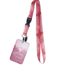 1 pièce/ensemble, lanière rose en polyester et porte-carte ABS pour femmes, filles, enseignantes, enfants - Product Image 2