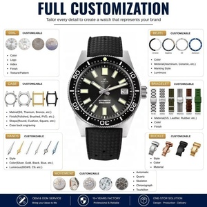 Montre mécanique de plongée avec bracelet en caoutchouc personnalisé OEM, étanche 20 BAR, acier inoxydable, analogique, superluminescente, automatique, pour homme - Product Image 2