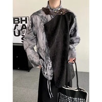Chemise décontractée à manches longues pour homme, imprimé délavé irrégulier, respirante, style streetwear, coupe ample, boutonnée