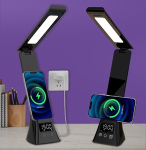 Dimmable <b>LED</b> Table Lamp Touch Control <b>Clock</b> Wireless Charger for Smart Phone iPhone Desk Night Light Factory Wholesale OEM - Product Image 1