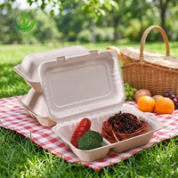 SUMKOKA Boîte en bagasse de canne à sucre biodégradable, sans PFAS, résistante à la graisse et compatible micro-ondes, 5-10 pouces, pour emballage de burgers