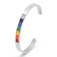 Bracelet jonc unisexe en acier inoxydable, ajustable, motif arc-en-ciel, tendance, accessoire de mode pour cadeau d'anniversaire, vente en gros