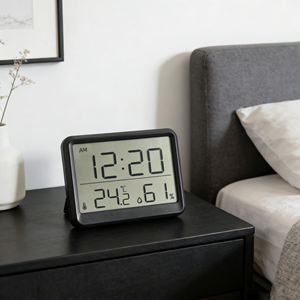 ساعة منبه رقمية متعددة الوظائف فائقة النحافة وبسيطة وعصرية مع شاشة LCD كبيرة تعمل بالبطارية وصديقة للبيئة مع عرض درجة الحرارة والرطوبة - Product Image 6