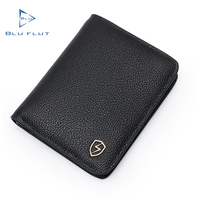 Dompet Kulit Asli Pria Mewah Grosir, Model Pendek dengan Penutup Terbuka, Lapisan Poliester, Dompet Kulit Elegan Merek BLU FLUT