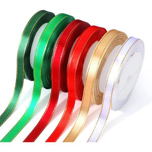 Ruban de satin d'emballage de 10 mm, bord doré, ruban de satin double face rose avec bord doré, 3/8 pouces - Product Image 1