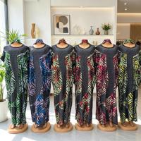 Nouvelle Robe Kaftan Ample et Tendance pour Femme Africaine, Style Ethnique Boubou, Grande Taille, Imprimé Bleu et Noir, Ornée de Strass, en Coton Respirant