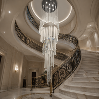 Lustre moderne en cristal K9 en spirale avec tiges triangulaires pour escalier, salon, villa, maison, luminaire suspendu au plafond
