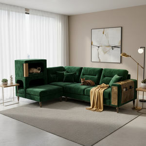 Canapé modulable pour animaux <span class=keywords><strong>de</strong></span> compagnie avec niche intégrée pour chat, tissu résistant aux griffures, canapé familial moderne pour propriétaires <span class=keywords><strong>de</strong></span> chats et <span class=keywords><strong>de</strong></span> chiens - Product Image 1