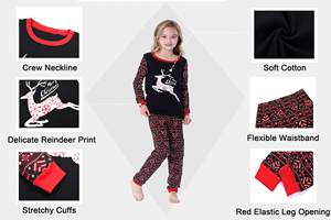 Ensemble de vêtements en coton personnalisés Pyjamas de renne sautant pour enfants Pyjamas de Noël longs en bambou pour garçons pour enfants - Product Image 3