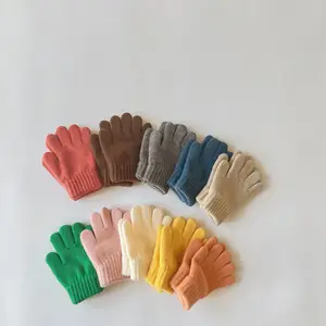 DYMF Solid Winter Children fingerless 1-4Years Gloves&Mitten Customize winter baby acrylic Mittens for kids