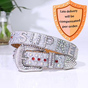 Cinturón estilo BB <span class=keywords><strong>Simon</strong></span> con pedrería completa de calidad 1:1, con cruz adornada, estilo punk, cowboy, rock, estilo callejero Y2K, unisex - Product Image 1