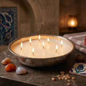 Cuenco de cobre martillado a mano NF, tamaño mediano, para Hammam, con cera de soja de múltiples mechas, aroma personalizado, decoración de lujo para el hogar, regalo para hotel, spa turco - Product Image 1