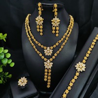 Ensemble de bijoux vintage pour mariée, plaqué or 24 carats, collier, boucles d'oreilles, bague, cadeau de mariage