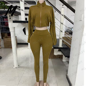 2025 Herbst Neue Legere Damen 2-Teiliges Set Reißverschluss Crop Top Jacke und Leggings Set Damenbekleidung Outfits Passendes Lounge Set - Product Image 3