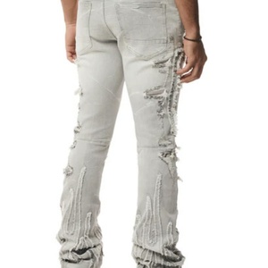 Jeans de Mezclilla Apilados para Hombre, Estilo Vintage, Desgastados, con Apliques de Llama, OEM - Product Image 2