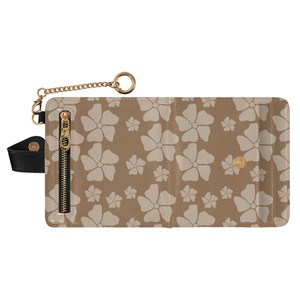 Hawaii Brown Flower Custom Print Purse <b>Card</b> <b>Holder</b> <b>Wallet</b> PU Leather Buckle Closure Aloha Women Short <b>Wallet</b> with Key Chain - Product Image 3