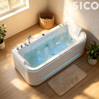 Baignoire SPA autoportante en acrylique blanche de luxe avec jets d'hydro-massage, drain et robinet inclus, pour usage intérieur ou hôtels