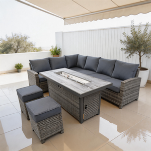 Factory Wholesale <b>7</b> Piece Rattan <b>Fire</b> Pit Dining Set: Modular Furniture for Commercial Outdoor Living - OEM - Product Image 1