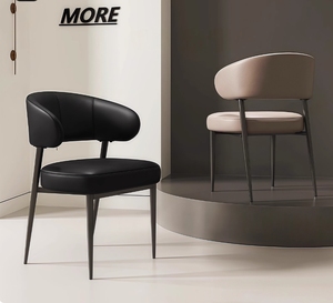 <span class=keywords><strong>Chaise</strong></span> de Salle à Manger Moderne en Cuir Véritable avec Pieds en Métal <span class=keywords><strong>Noir</strong></span> ou <span class=keywords><strong>Beige</strong></span> pour Hôtels, Restaurants, Maisons <span class=keywords><strong>et</strong></span> Spas Élégants - Product Image 1