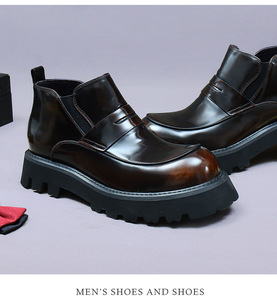 Grande promotion sur les bottes <span class=keywords><strong>Chelsea</strong></span> en cuir véritable pour hommes Bottes britanniques hautes d'affaires courtes en cuir de vachette Chaussures en cuir brillant - Product Image 3