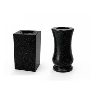 Jarrón de Granito Negro Art Deco para Recuerdo Conmemorativo, 28 cm, Redondo, Duradero, Ideal para Exhibición de Flores en Cementerios, Decoración para Exteriores - Product Image 1