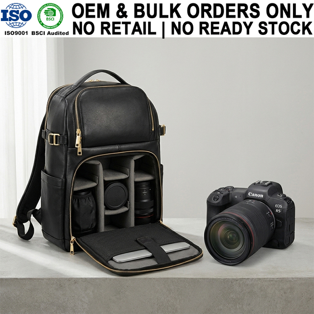 OEM ODM Custom American Outdoor Photography Bag Durable Black Microfiber Leather DSLR Lens Photo Backpack Camera Back Pack