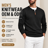 Pull à col zippé pour homme, noir uni, manches longues, col rond, tricoté, décontracté, hiver, logo personnalisé, OEM, vente en gros