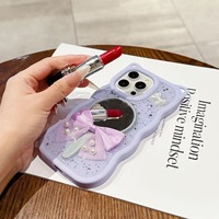 Coque de téléphone BAILI Factory 2026, nouvelle, mignonne, motif chat de dessin animé, avec miroir, nœud et accessoires perlés, à coller, pailletée, pour iPhone 17/SAM S25