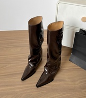 Bottines à talon compensé, cuir PU noir, bout pointu, bottes pour femmes