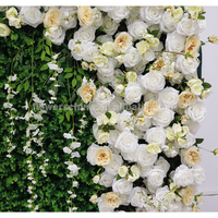 Toile de fond de fleurs personnalisée 8 pieds x 8 pieds, plantes, herbe, vignes suspendues, mur, rose blanche, mur de fleurs artificielles pour photomaton