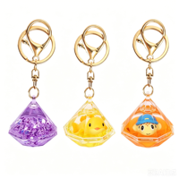 Porte-clés en acrylique rempli de liquide, cadeau promotionnel OEM, avec jouet en carton à l'intérieur, forme de diamant en plastique, eau et huile flottantes à l'intérieur