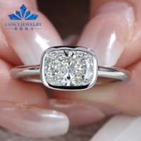 Cincin Berlian Buatan Laboratorium Potongan Cushion Emas 10K 14K 18K Kustom Pabrik, DEF VVS-VS, Berbingkai Bezel untuk Pertunangan Pernikahan Dengan Sertifikat IGI