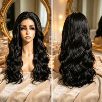 Perruque brésilienne en dentelle frontale 13*4, 50% cheveux humains, ondulée, douce, naturelle, mélange synthétique, vente en gros