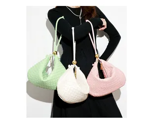 CPC Casual Sling Bag Small Fresh Ladies Braided Cowhide Underarm Shoulder Bag PU Leather Woven Bag