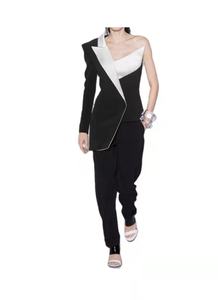 Off the Shelf Slim Fit <span class=keywords><strong>Blazer</strong></span> para <span class=keywords><strong>mujer</strong></span> Trajes de oficina para <span class=keywords><strong>mujer</strong></span> <span class=keywords><strong>Blazer</strong></span> de crepé de bloque de color de un hombro para mujeres maduras - Product Image 6