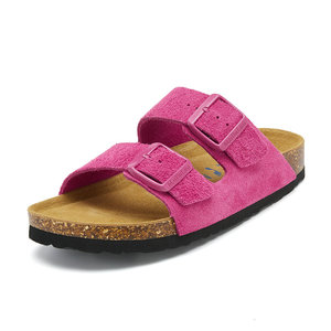 Sandales en cuir véritable confortables et élégantes à enfiler pour l'été, en cuir de vachette et liège, design unique et plat pour l'extérieur - Product Image 4